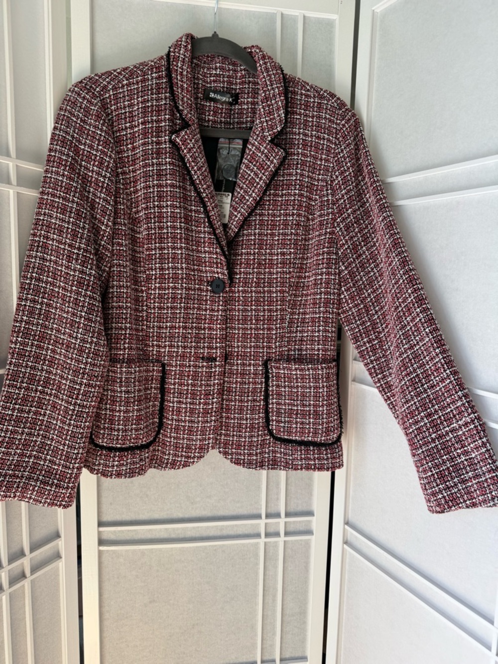 Allegra K Burgundy and Black Tweed Jacket Blazer